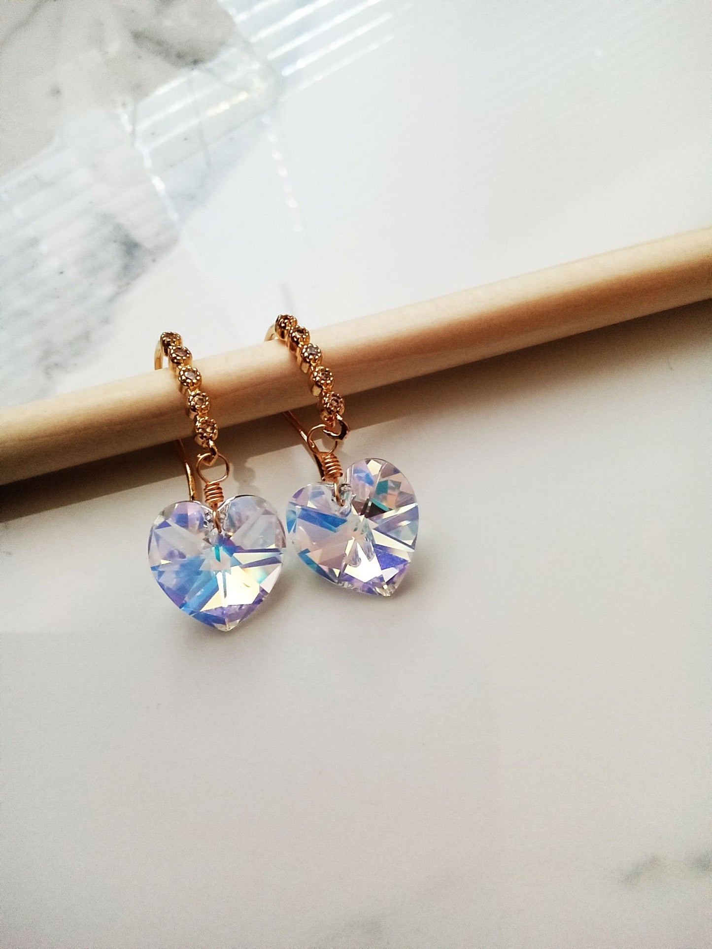 Wedding Earrings Austrian Crystal Heart Gold Dangle Earrings E140184