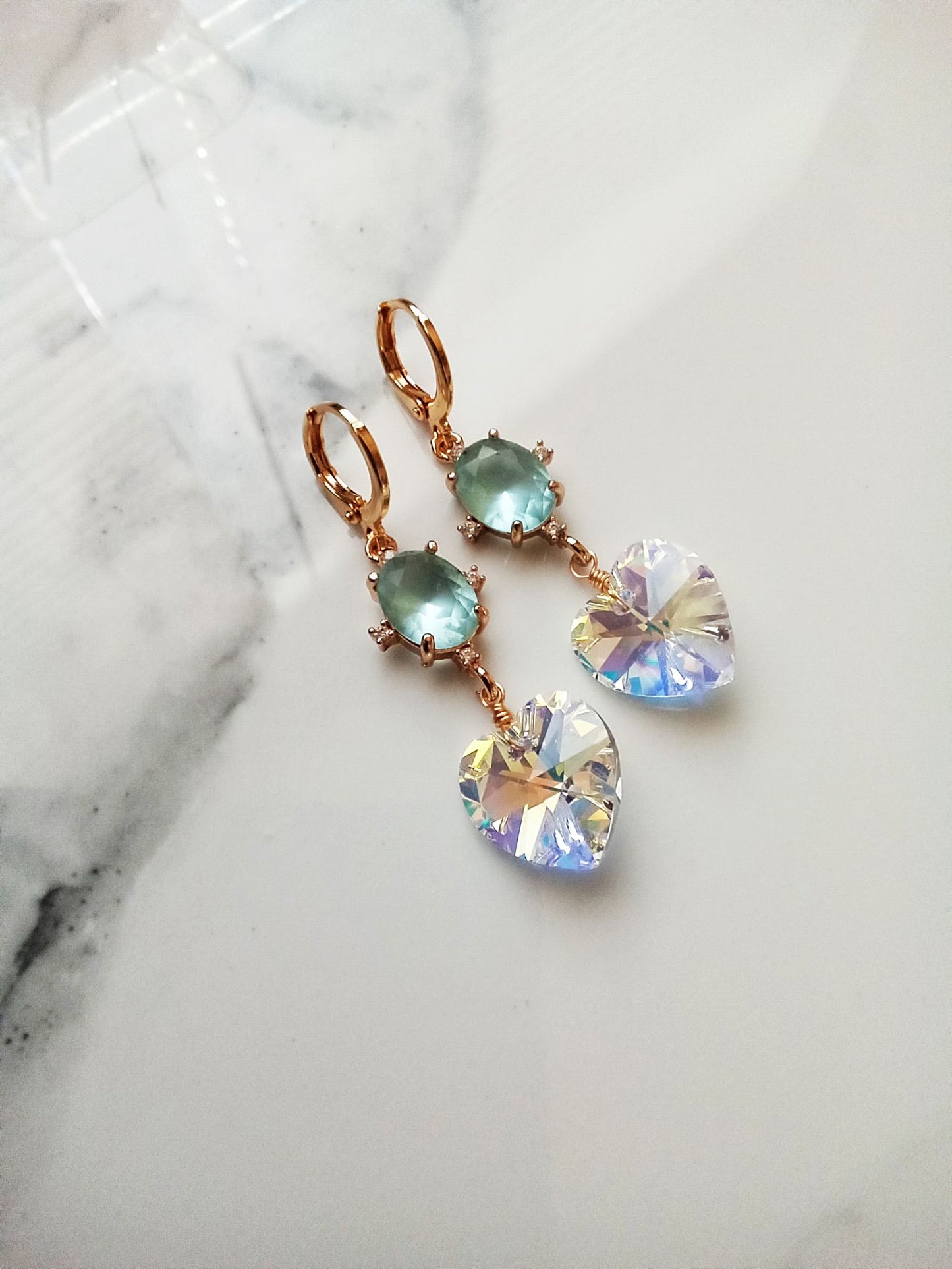 Bridal Austrian Crystal Heart Gold Huggie Earrings E140186