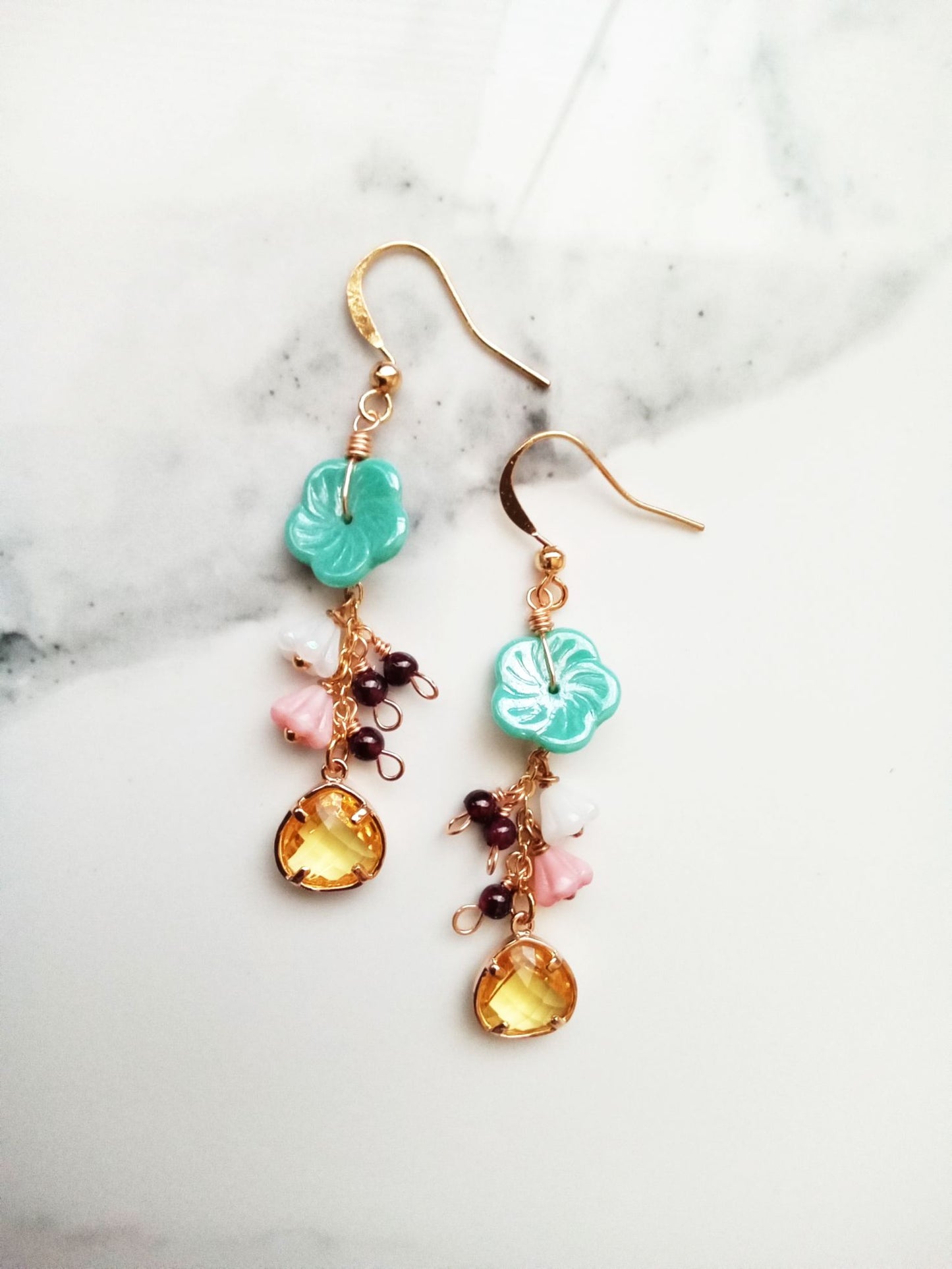 Rustic Czech Glass Flower Gold Filled Earrings E140078
