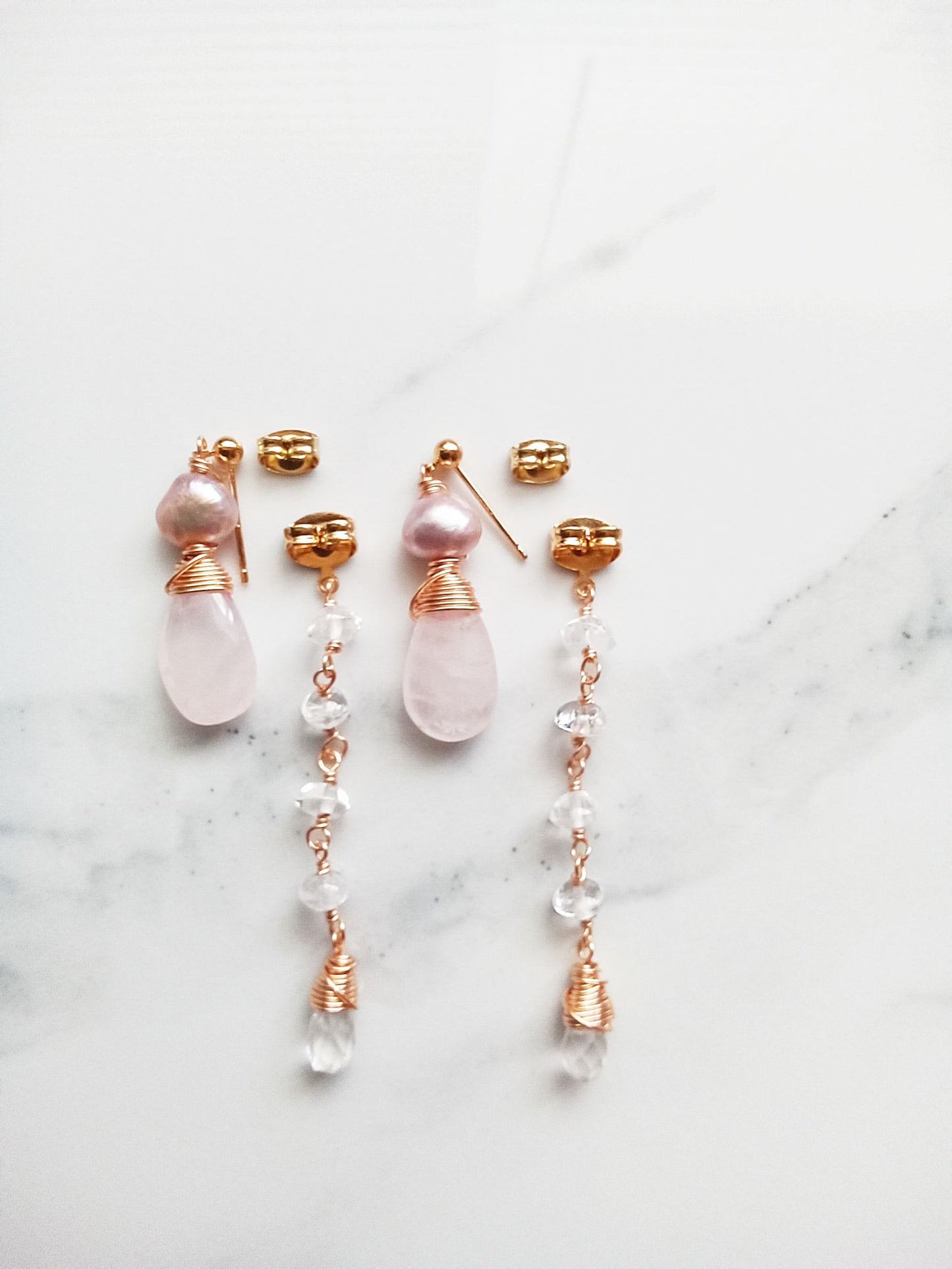 Two Ways Rose Quartz Dangle Gold Filled Earrings E140147