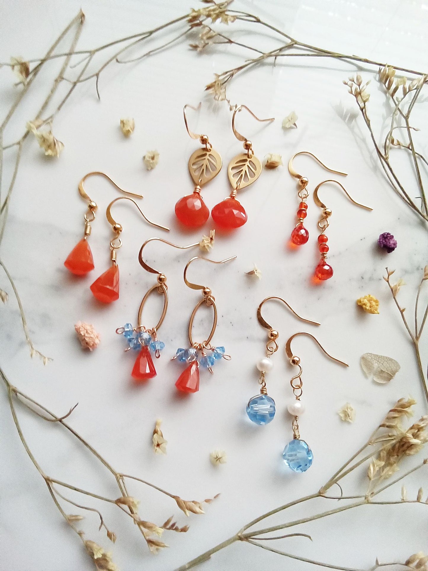 Orange Carnelian Gold Earrings, Natural Gemstone Earrings E140022