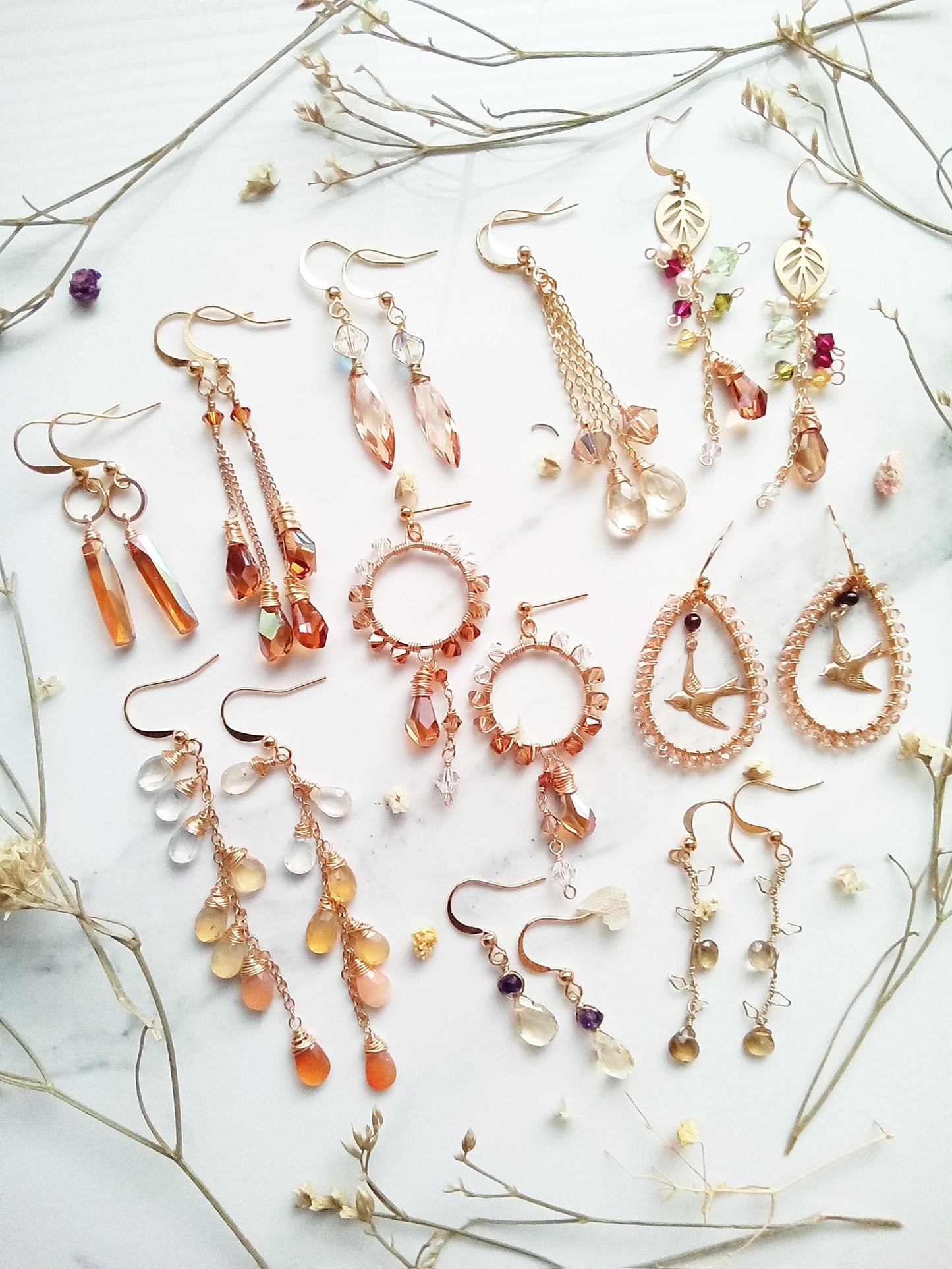 Unique Nature Theme Quartz Gemstone Gold Filled Earrings E140069