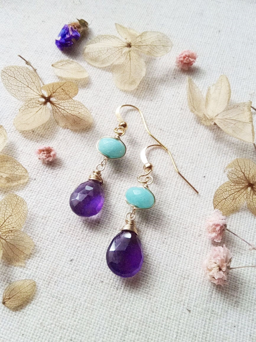 Amazonite and Amethyst Gemstone Gold Filled Earring E140008