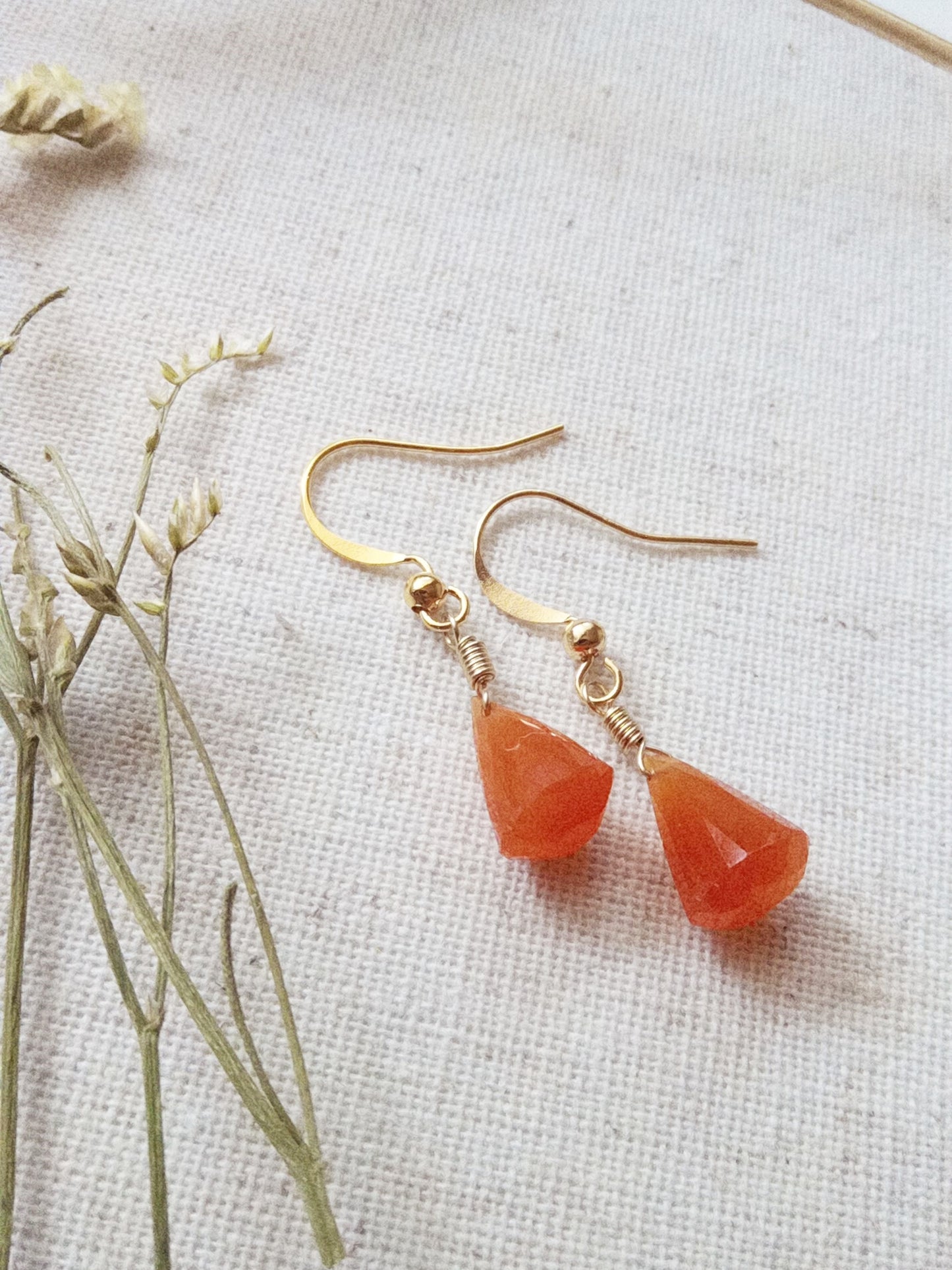 Orange Carnelian Gold Earrings, Natural Gemstone Earrings E140022