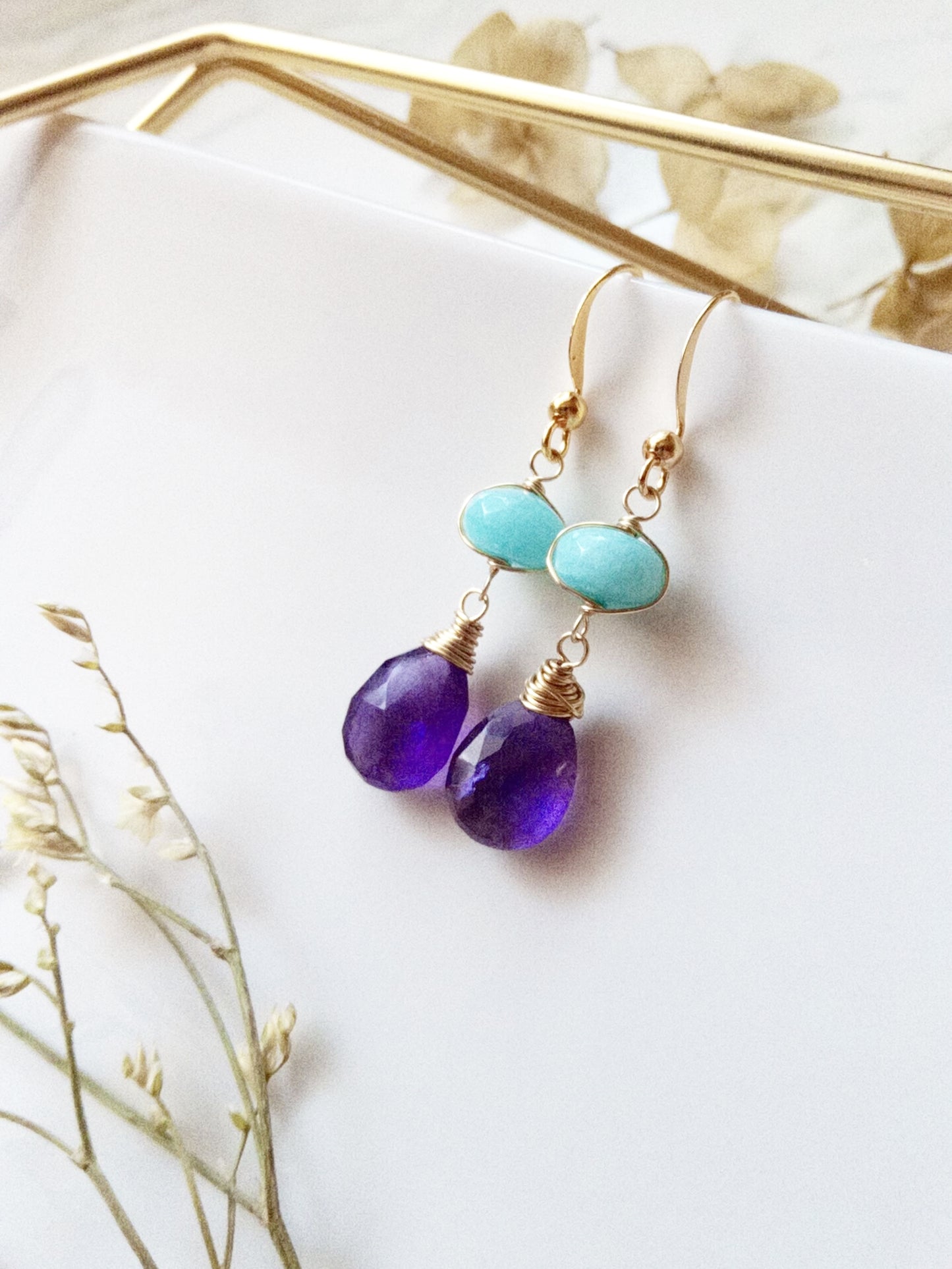 Amazonite and Amethyst Gemstone Gold Filled Earring E140008