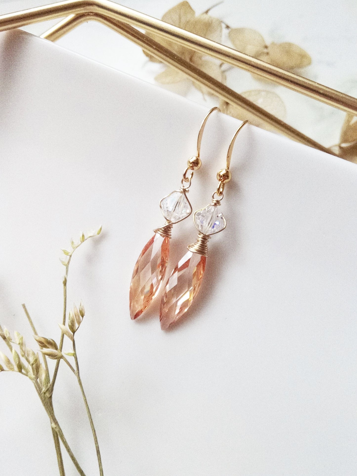 Champagne Cubic Zirconia Marquise Gold Filled Earrings E140024