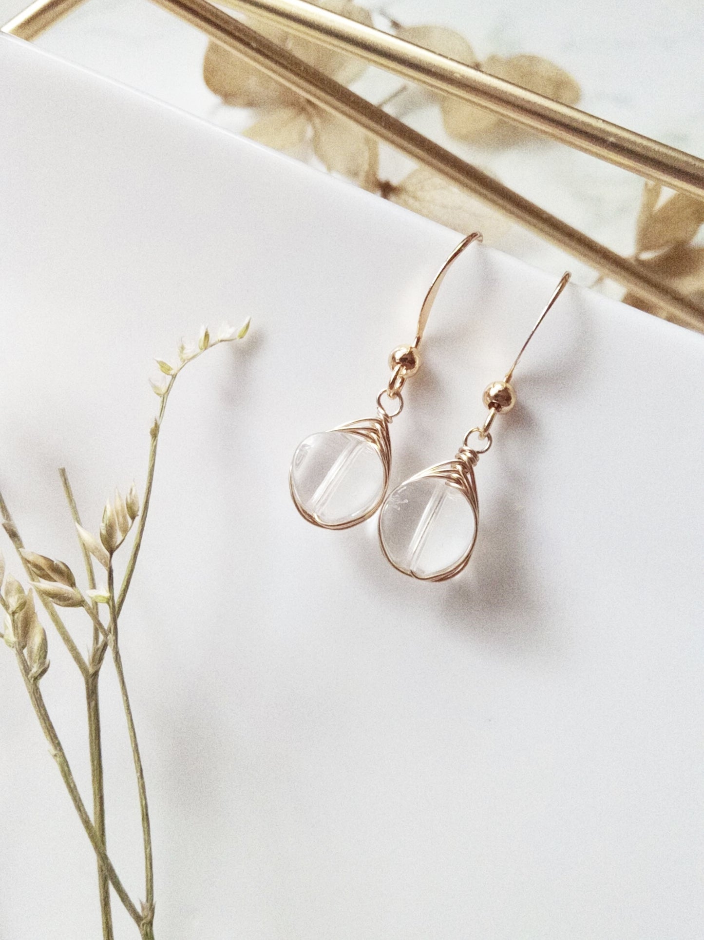 Unique Clear Quartz Gold Filled Earrings E140031