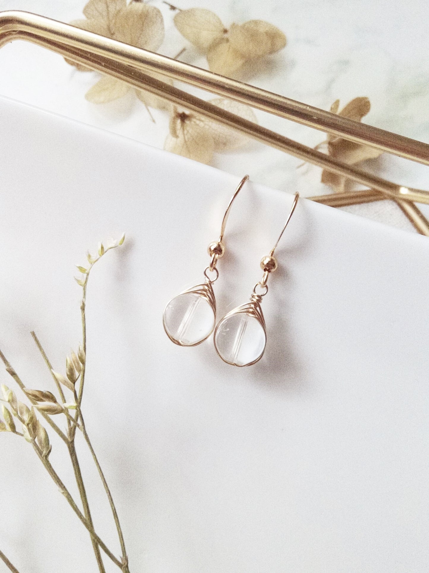 Unique Clear Quartz Gold Filled Earrings E140031