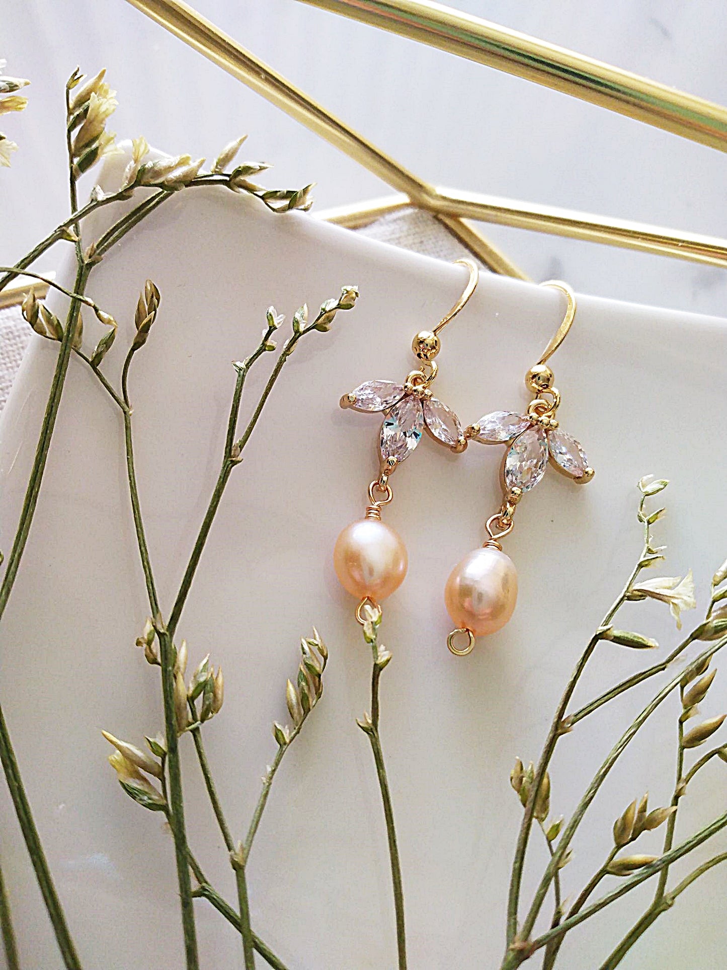 Pink Pearl Flower Gold Filled Earrings E140121