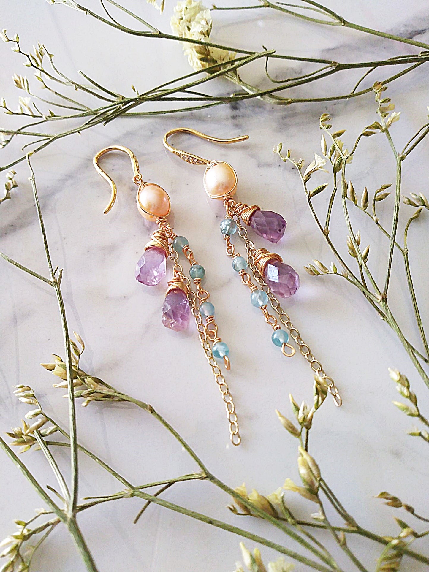 Long Semi Precious Large Freshwater Pearl Gold Filled Earrings E140130