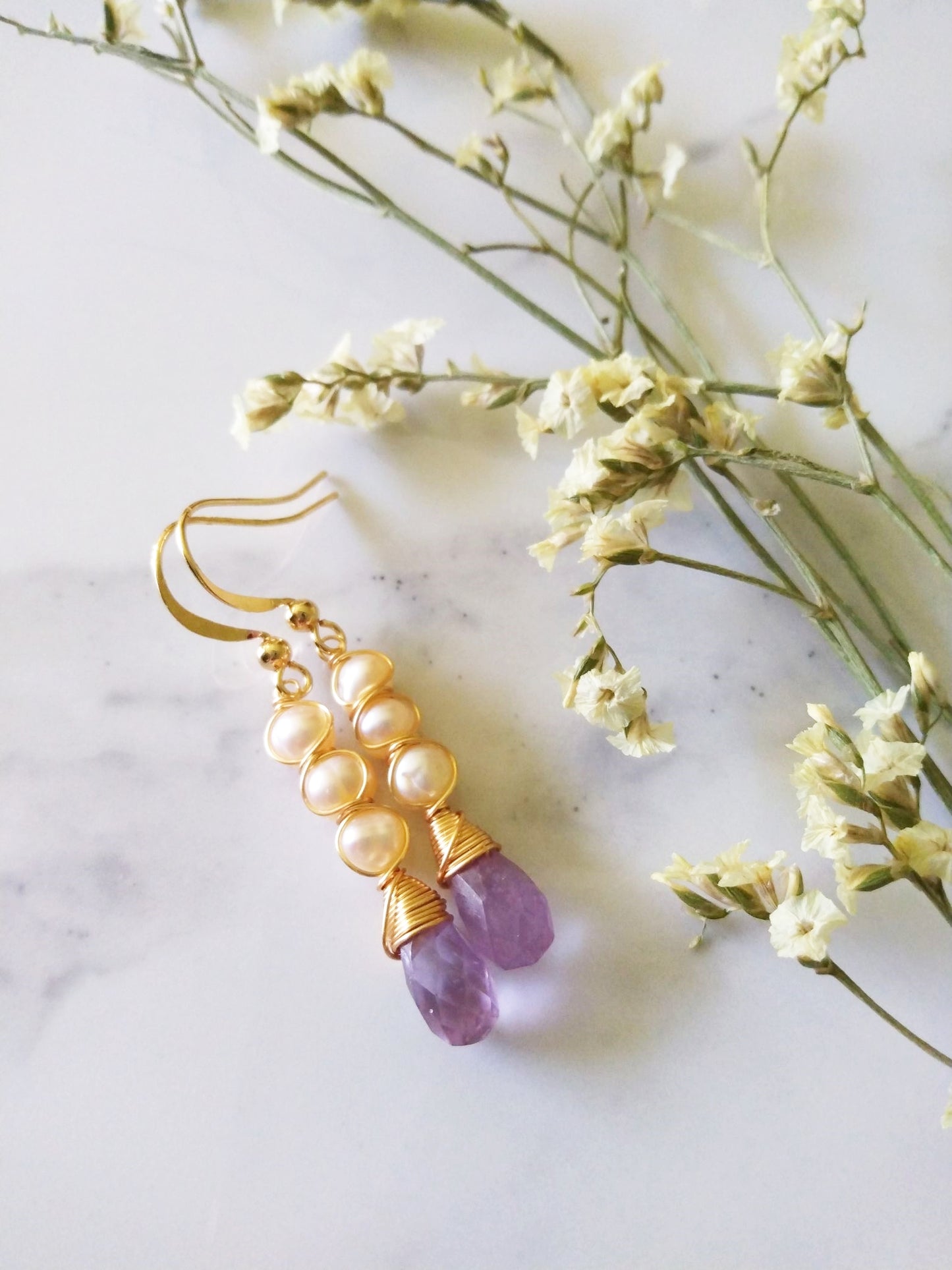 Amethyst and Freshwater Pearl Gold Filled Earrings E140126
