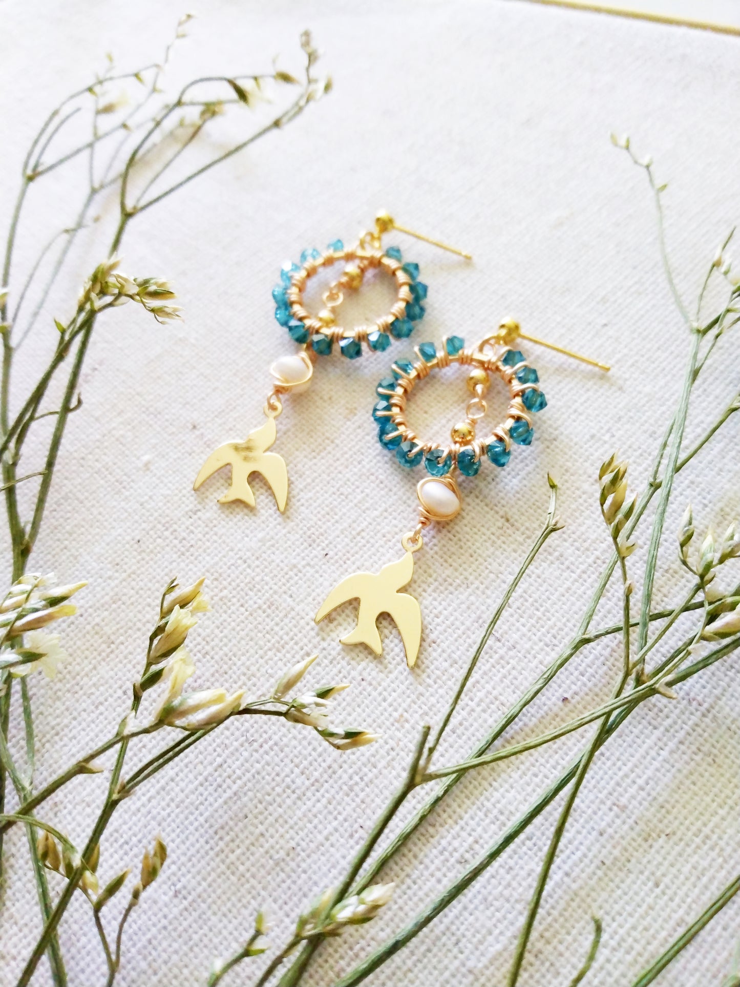 Apatite Bird Ring Gold Filled Earrings E140133
