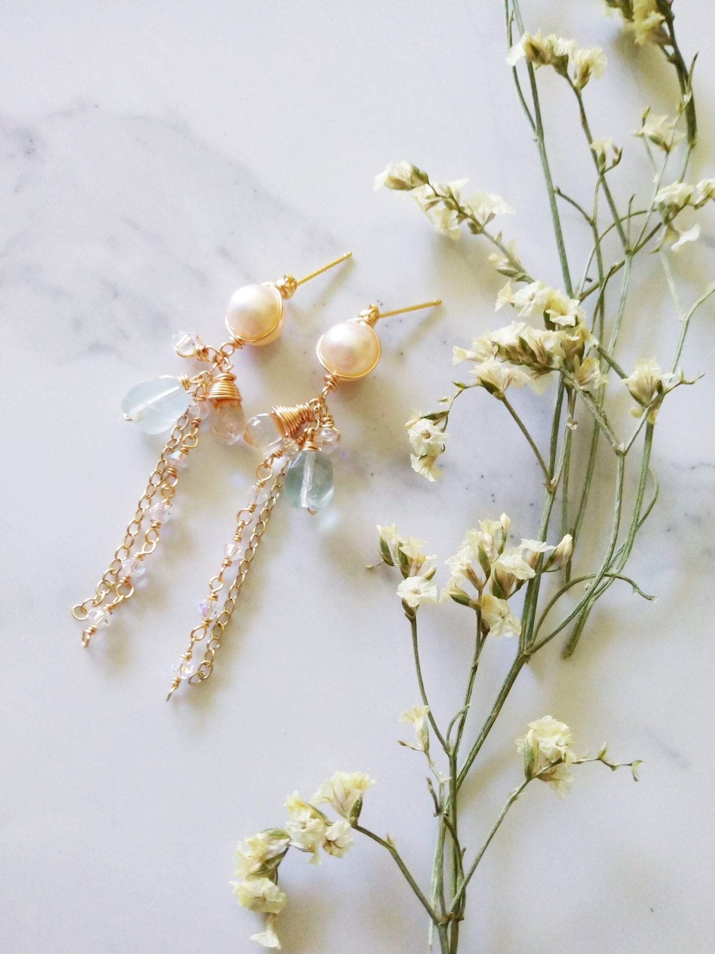 Soft Semi Precious Gemstone Drop Gold Filled Earrings E140128