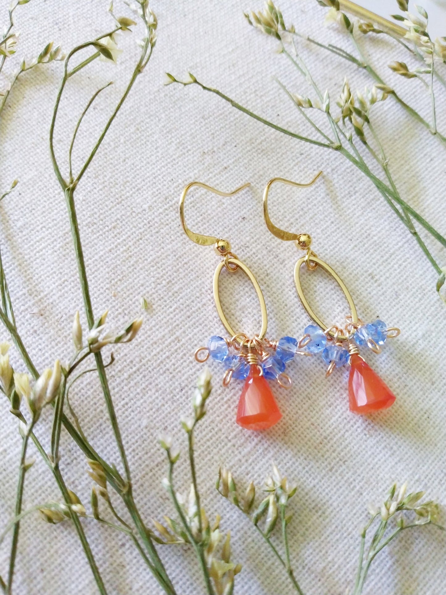 Orange and Blue Gold Filled Earrings E140073