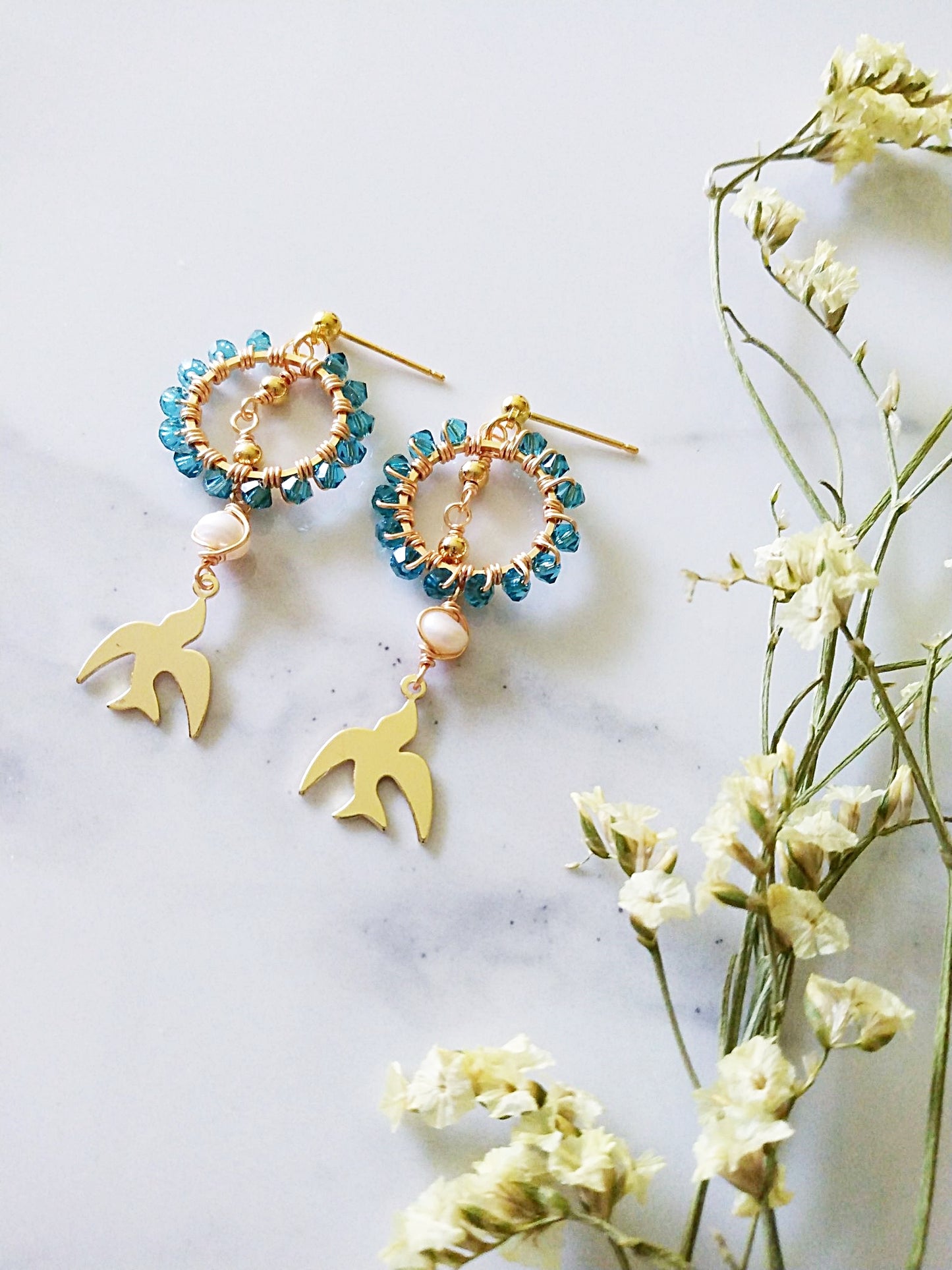 Apatite Bird Ring Gold Filled Earrings E140133