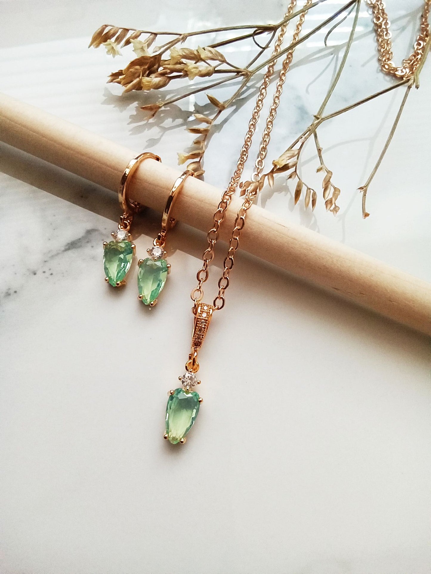 Bridesmaid Gift Mint Green Gold Huggie Earrings E140180