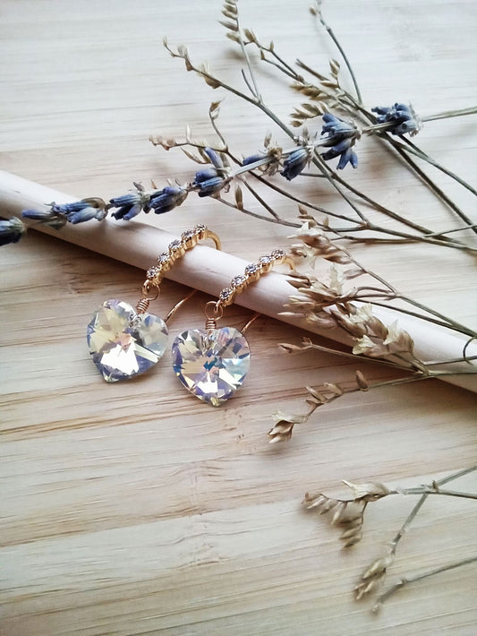 Wedding Earrings Austrian Crystal Heart Gold Dangle Earrings E140184