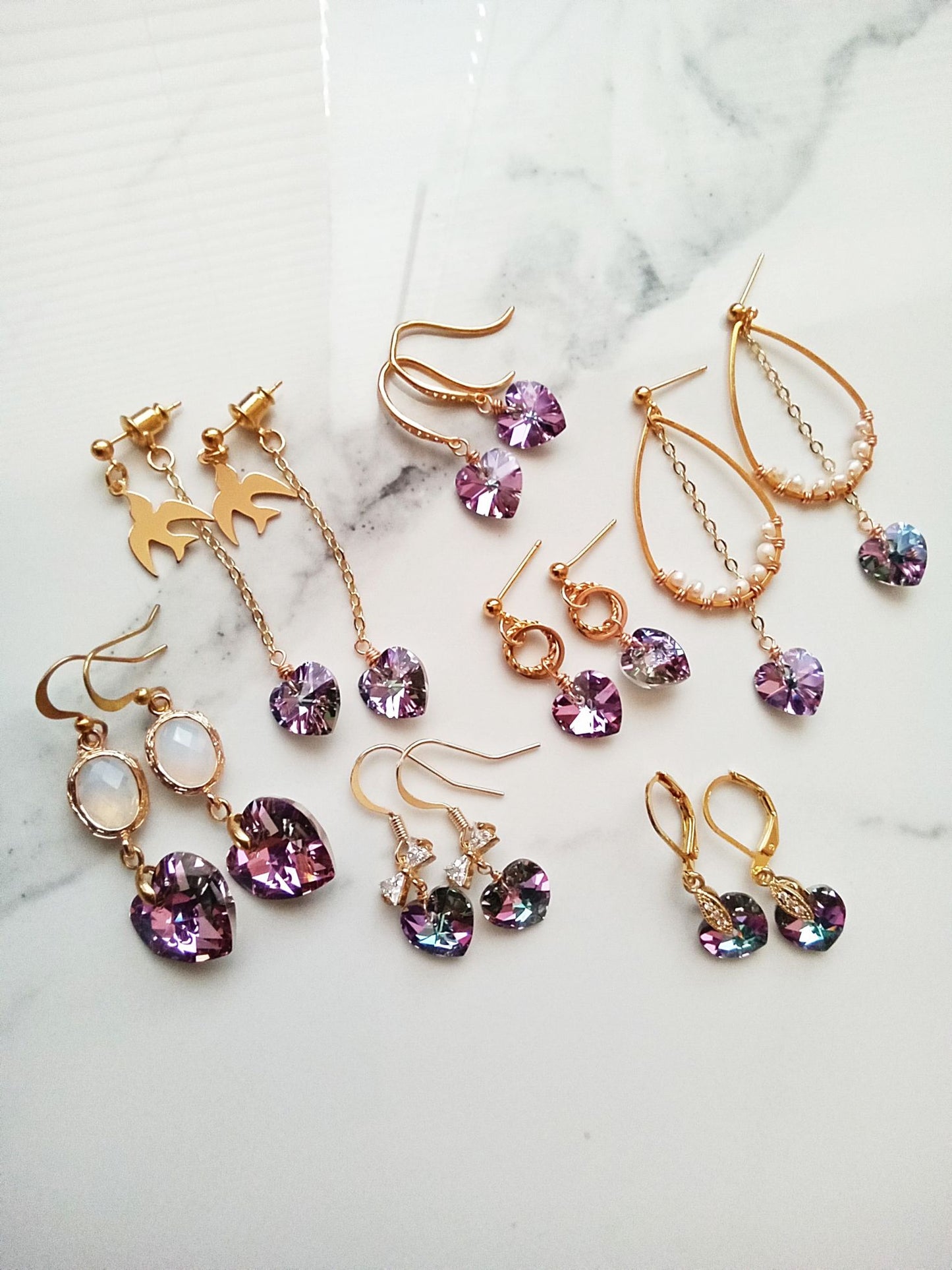 Austrian Crystal Heart and Bird Gold Earrings E140074