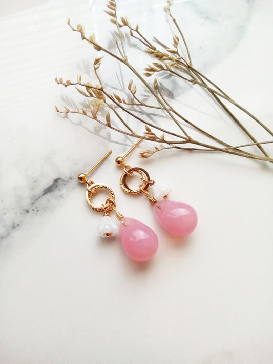 Sweet Pink Drop Czech Glass Teardrop Gold Filled Earrings E140037