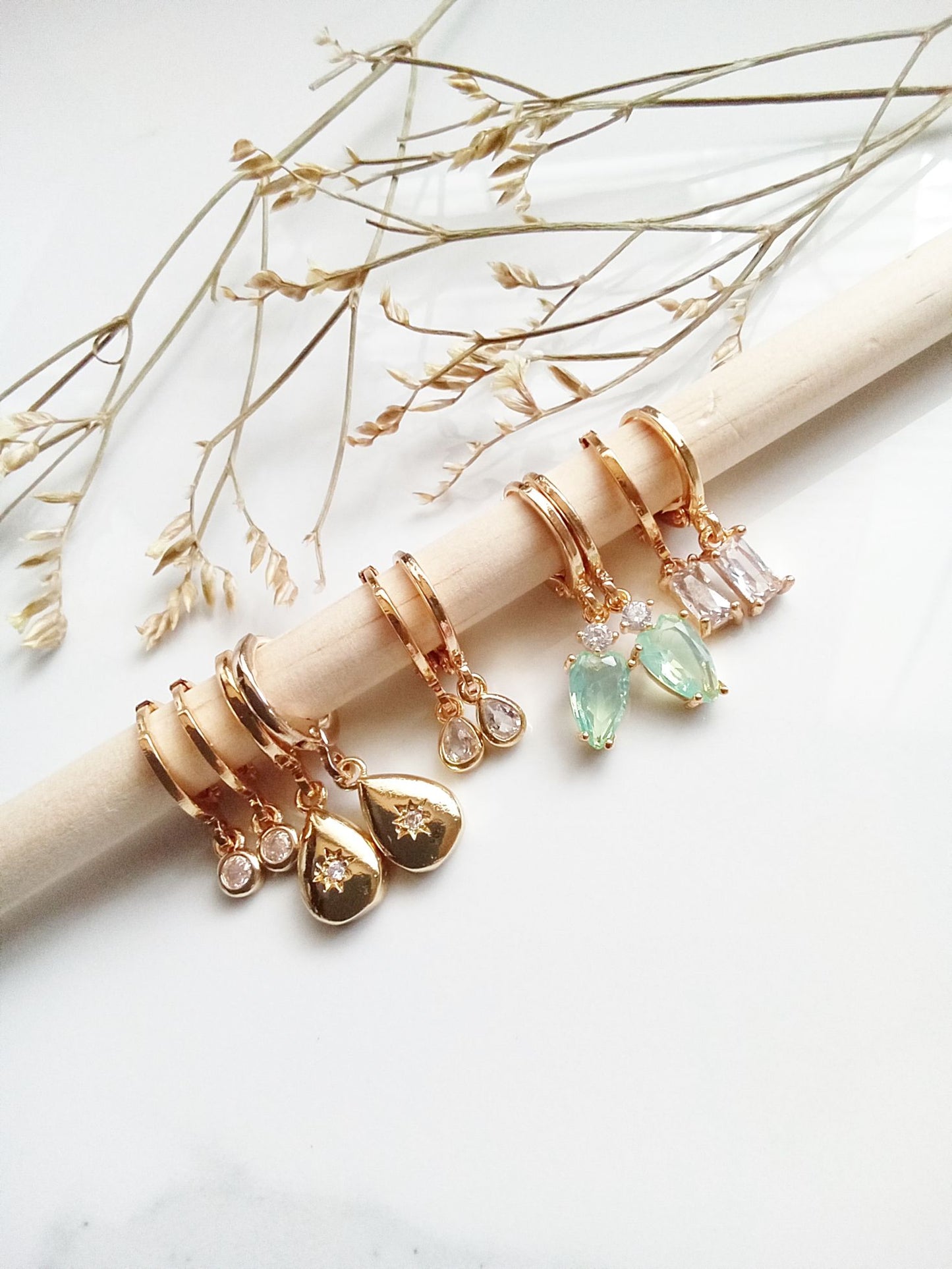 Bridesmaid Gift Mint Green Gold Huggie Earrings E140180