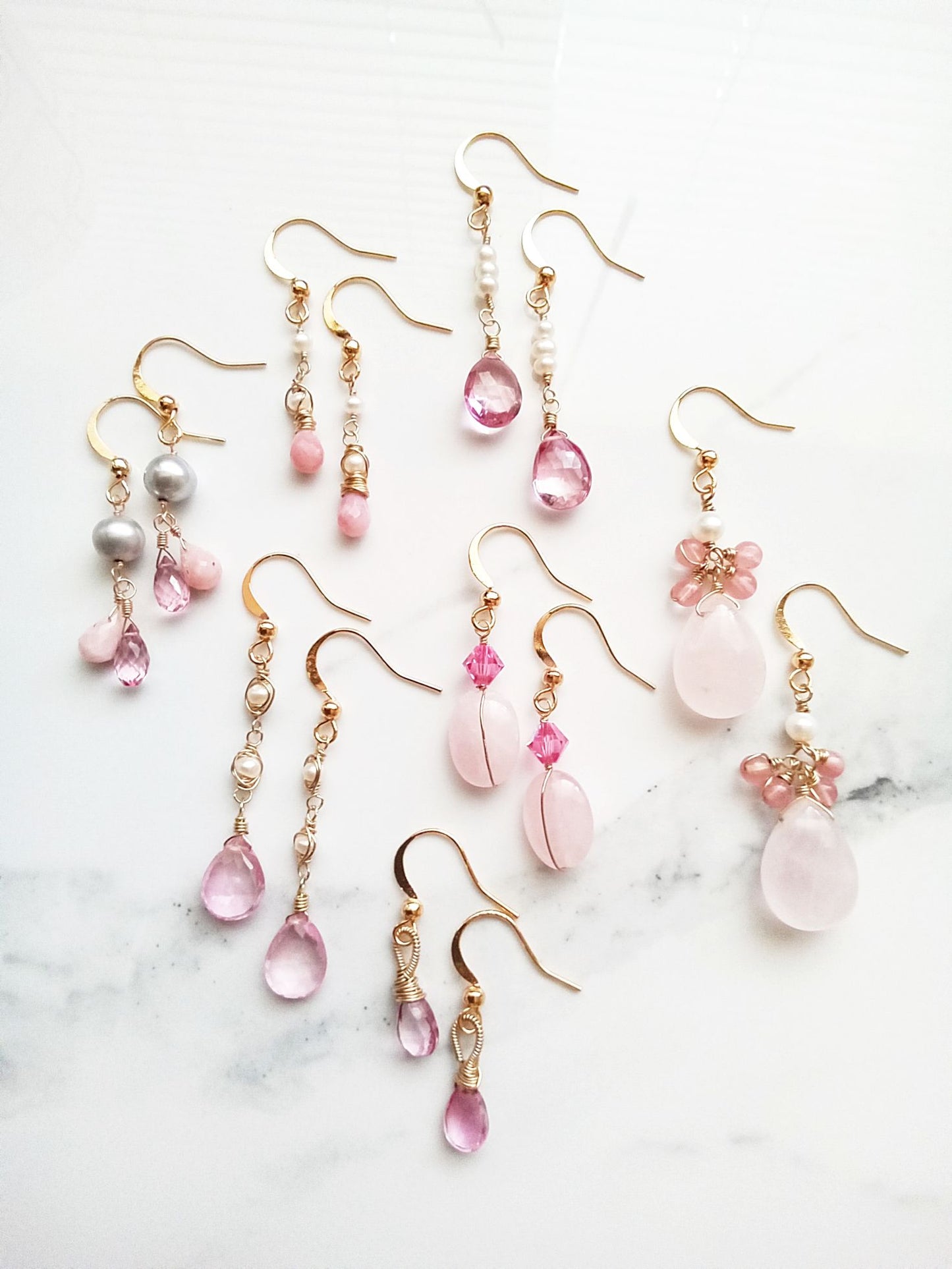 Delicate Pink Opal and Freshwater Pearl Gold Filled Earrings E140059