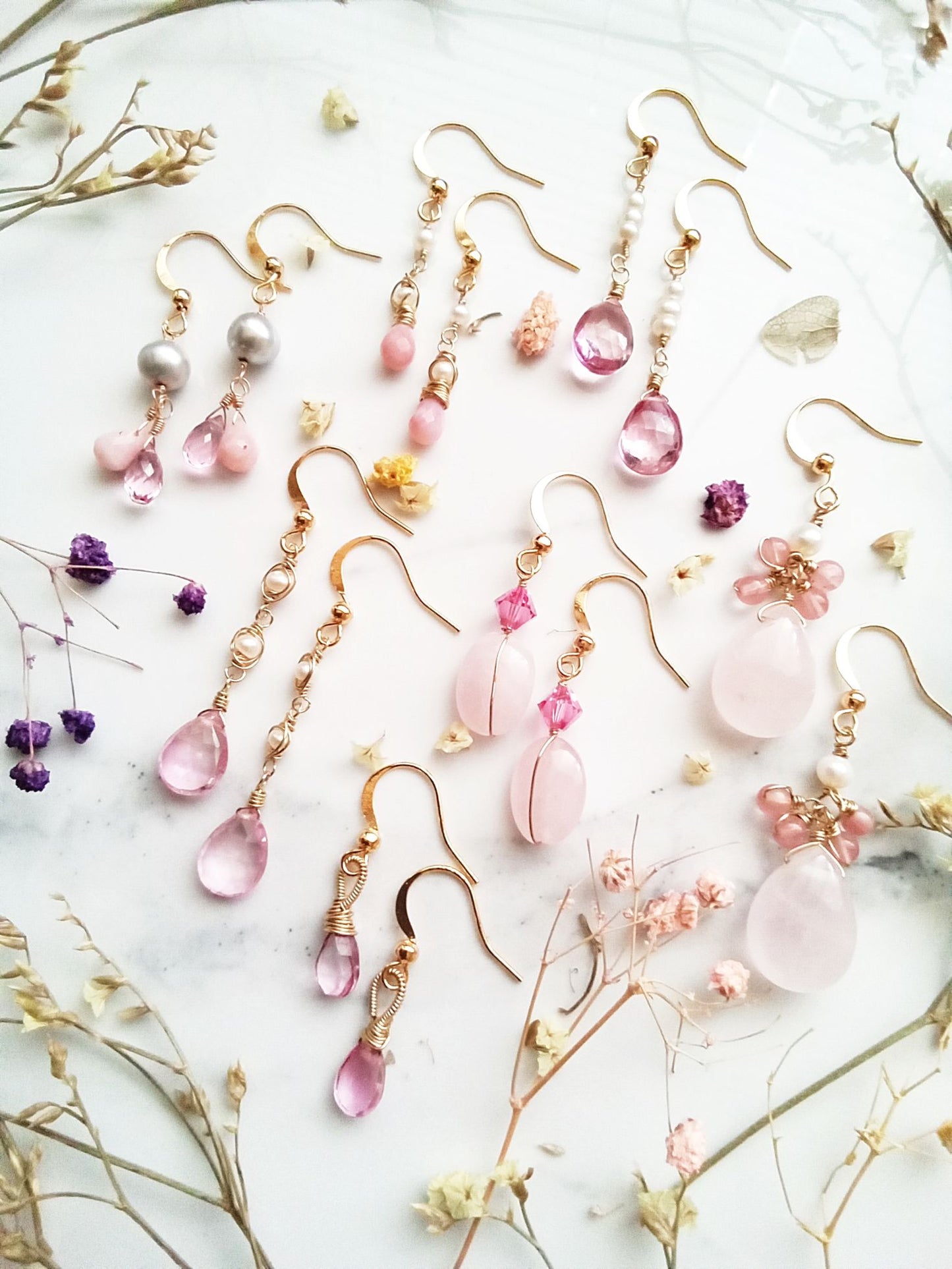 Delicate Pink Opal and Freshwater Pearl Gold Filled Earrings E140059