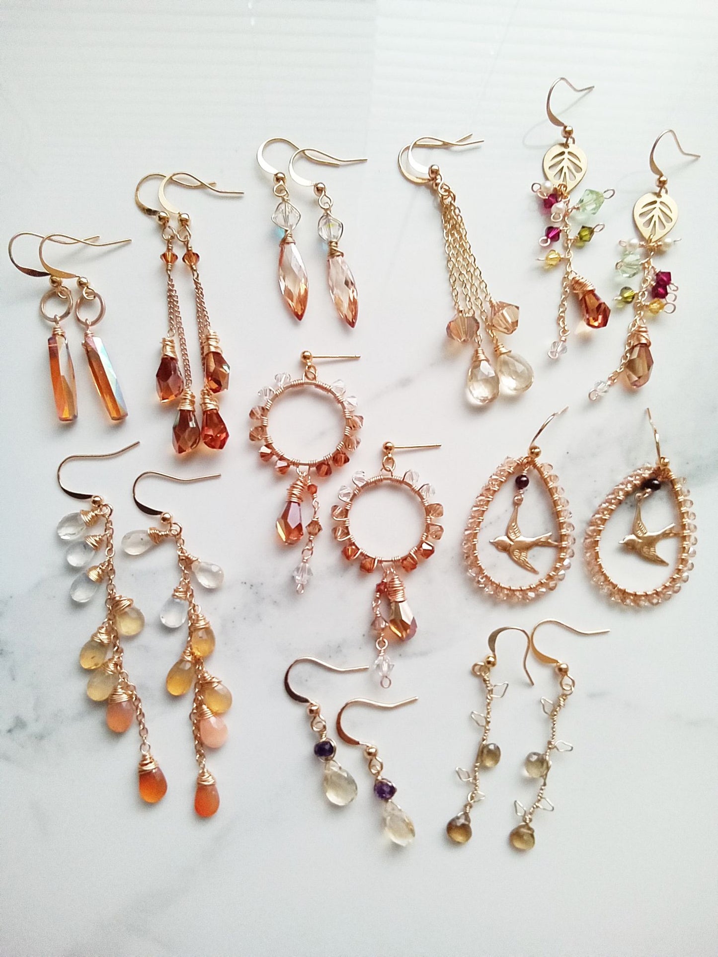 Bronze and Gold  Geometric Austrian Crystal Earrings E140046
