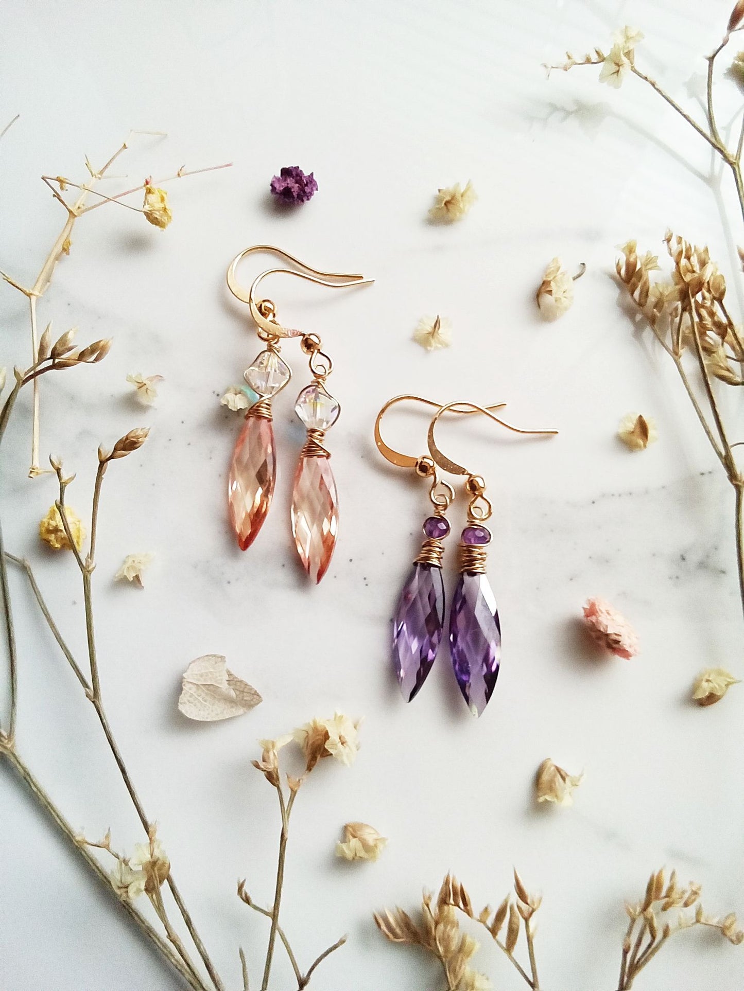 Purple and Gold Earrings, Amethyst Earrings E140033