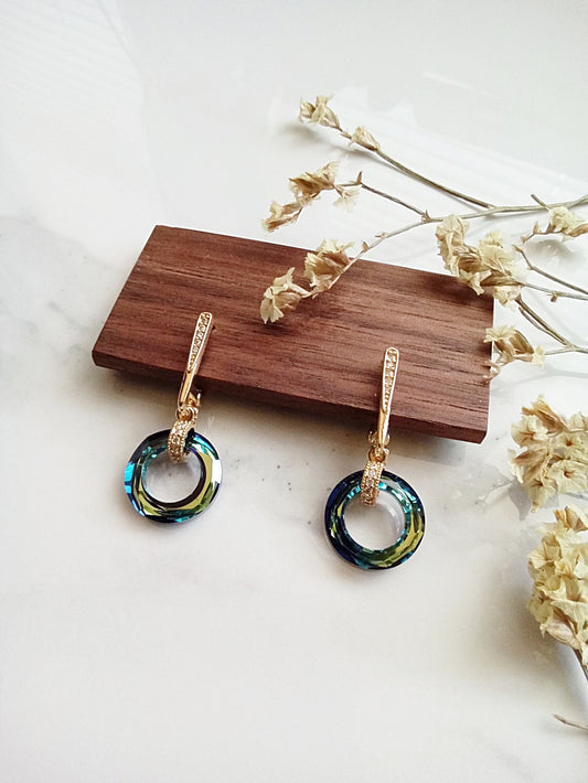 Something Blue Austrian Bermuda Blue Crystal Gold Lever back Earrings E140193