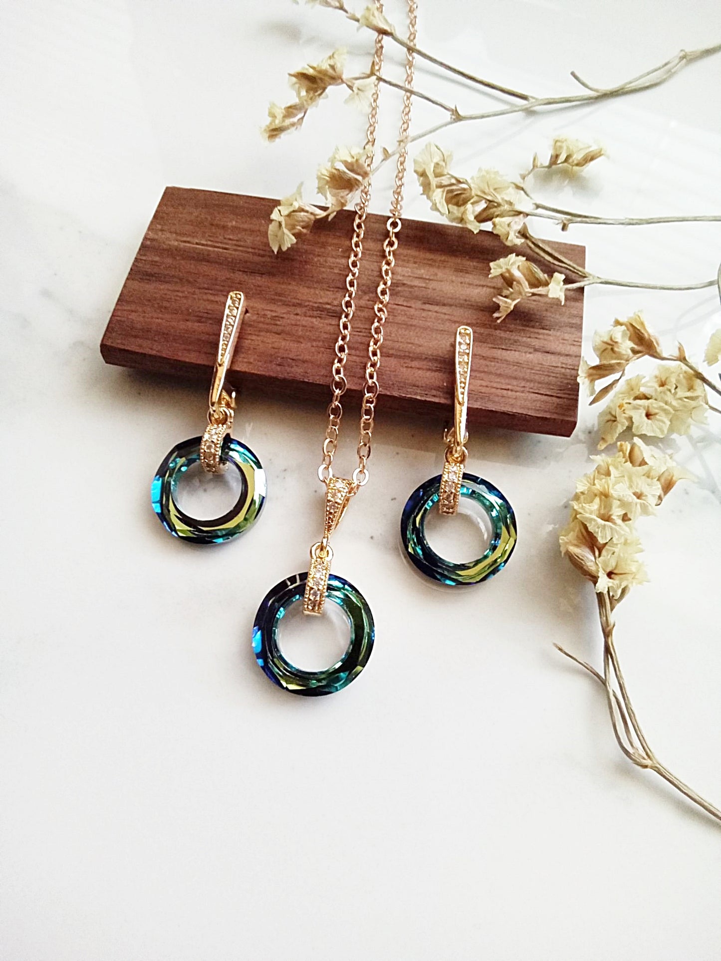 Something Blue Austrian Bermuda Blue Crystal Gold Lever back Earrings E140193