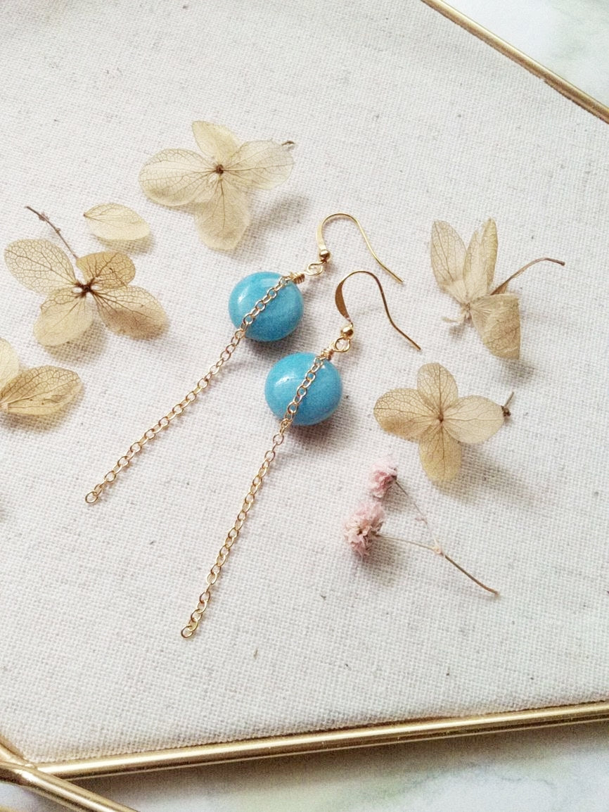 Natural Amazonite Gemstone Gold Filled Earrings, Beach Theme Wedding E140001