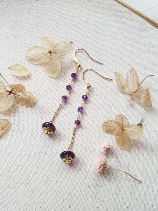 Natural Amethyst Dangle Gold Filled Earrings E140002