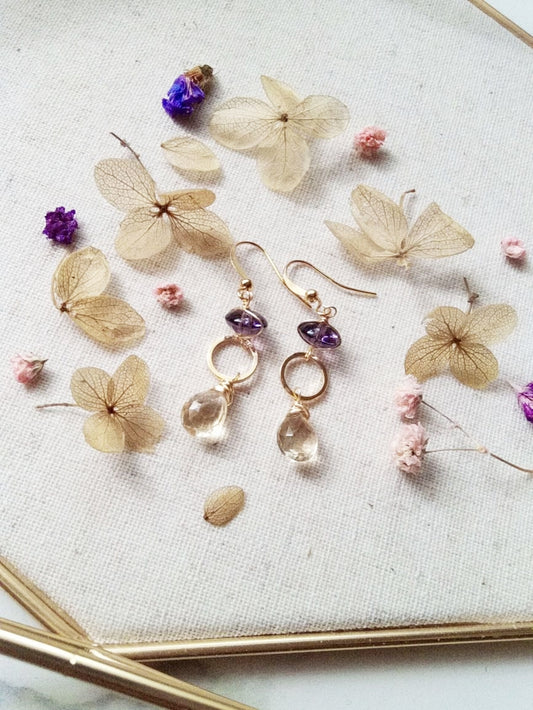 Citrine and Amethyst Semi Precious Gold Filled Earrings E140006