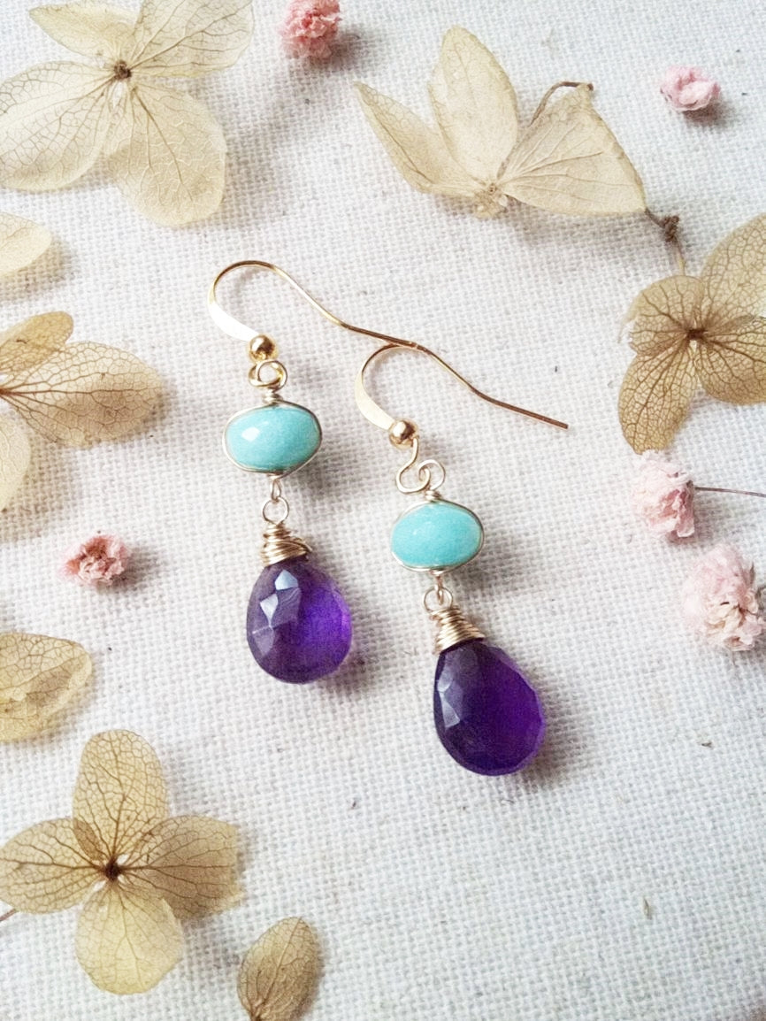Amazonite and Amethyst Gemstone Gold Filled Earring E140008