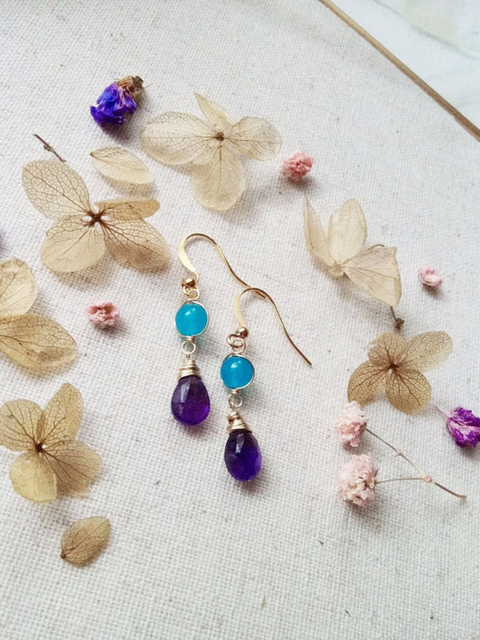 Amethyst and Agate Gold Filled Earrings E140009