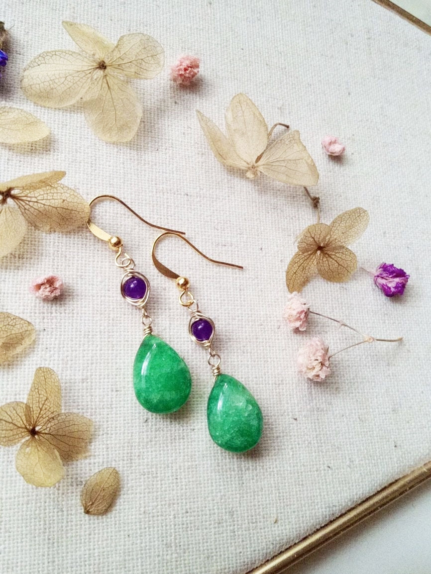 Green Onyx and Purple Amethyst Gold Filled Earrings E140010