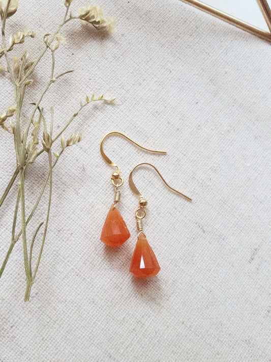 Orange Carnelian Gold Earrings, Natural Gemstone Earrings E140022