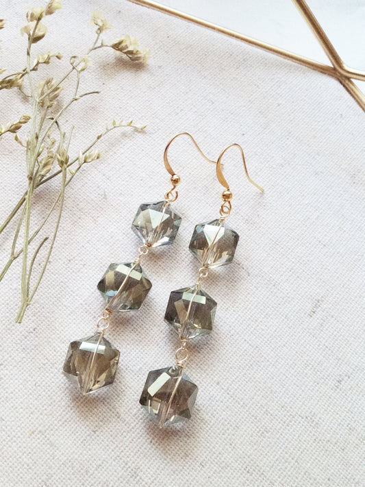 Army Green Geometric Glass Gold Filled Earrings E140025