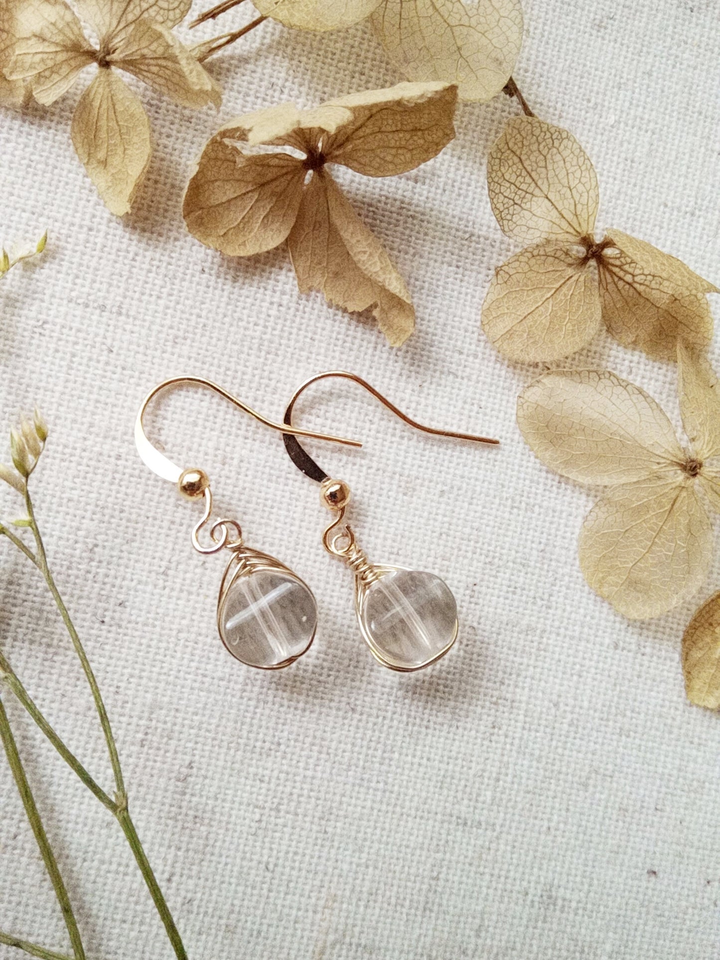 Unique Clear Quartz Gold Filled Earrings E140031