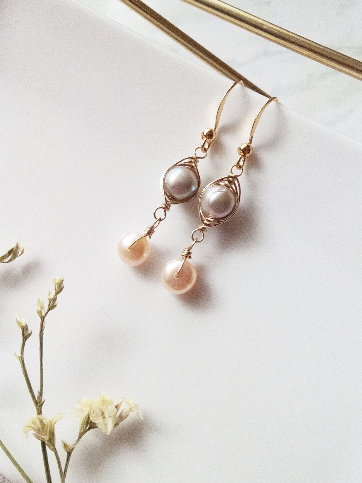 Pearl Gold Filled Dangle Earrings E140045