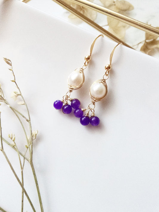 Freshwater Pearl and Amethyst Dangle Gold Filled Earrings E140005