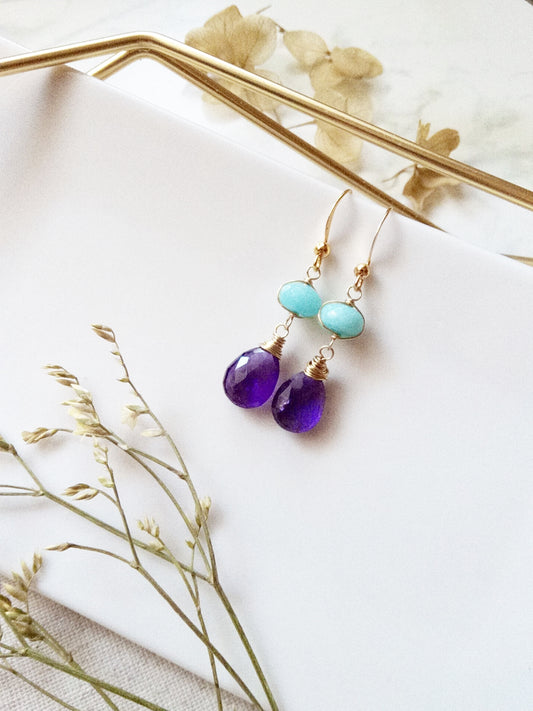 Amazonite and Amethyst Gemstone Gold Filled Earring E140008