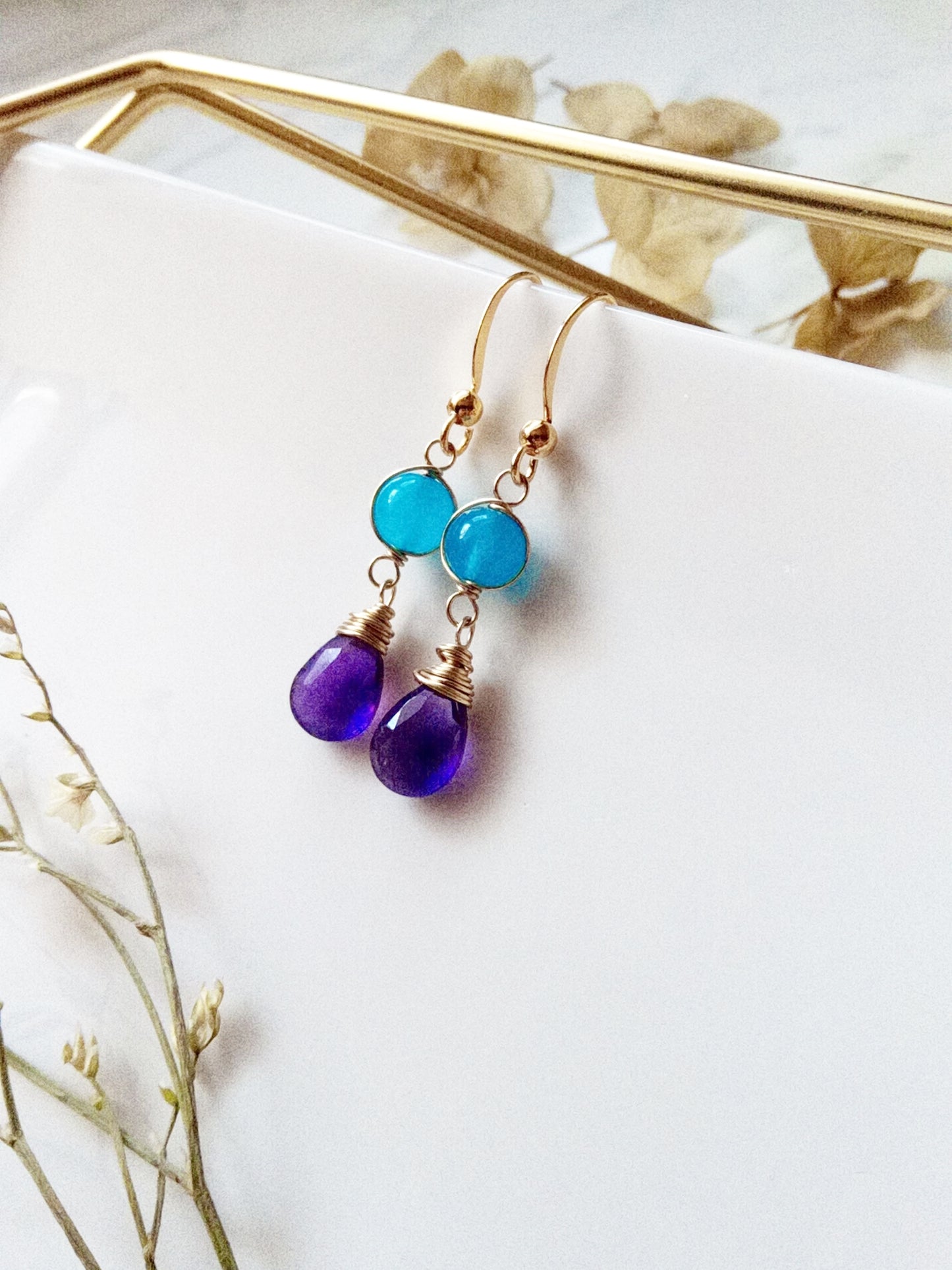 Amethyst and Agate Gold Filled Earrings E140009