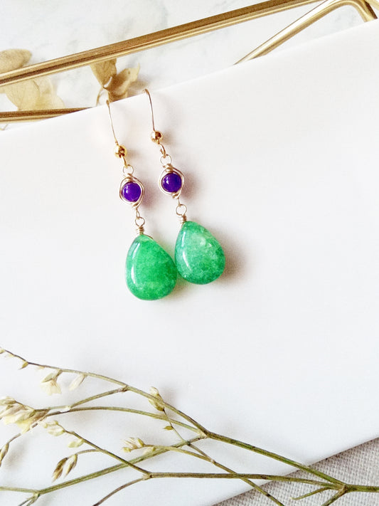 Green Onyx and Purple Amethyst Gold Filled Earrings E140010
