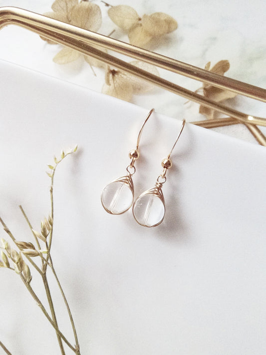 Unique Clear Quartz Gold Filled Earrings E140031
