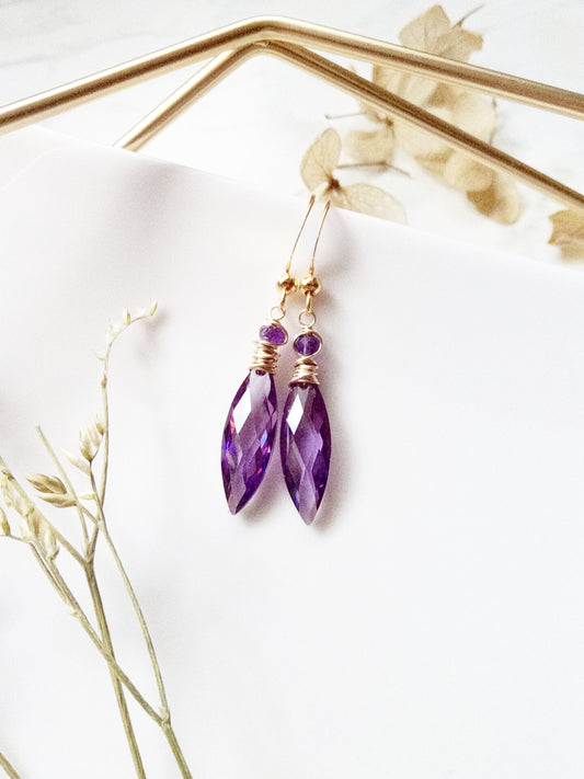 Purple and Gold Earrings, Amethyst Earrings E140033