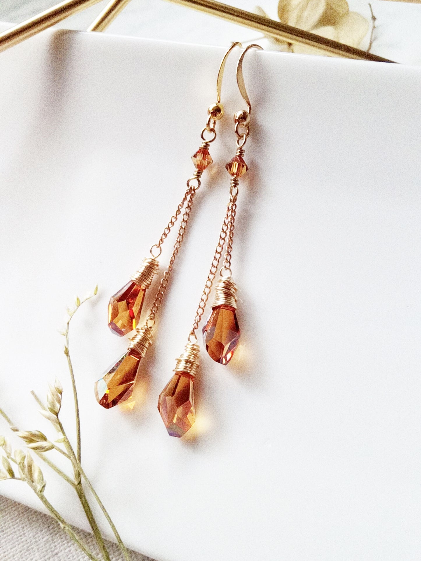 Bronze and Gold  Geometric Austrian Crystal Earrings E140046