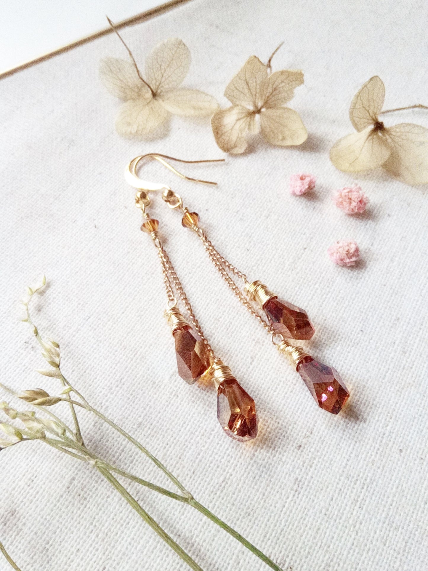 Bronze and Gold  Geometric Austrian Crystal Earrings E140046