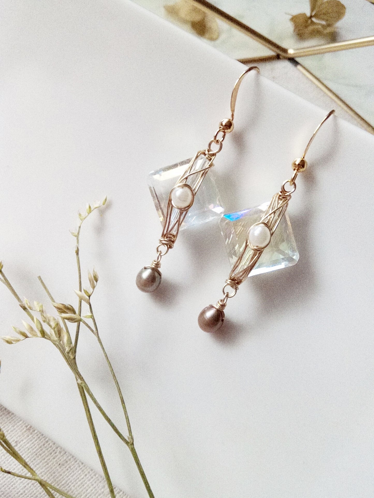 Urban Geometric Freshwater Pearl Gold Filled Earrings E140049