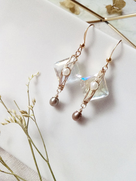 Urban Geometric Freshwater Pearl Gold Filled Earrings E140049